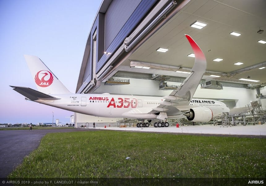 A350 900 Japan Airlines rolls out paint shop