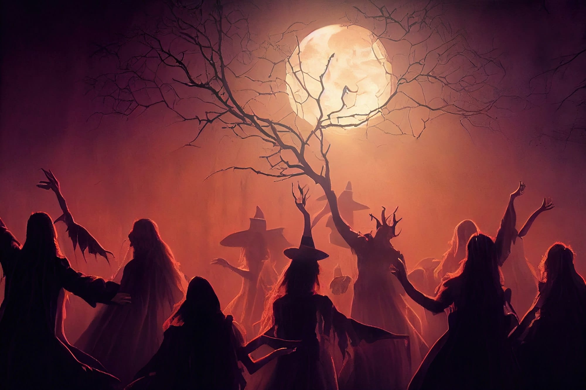 Witches at a Halloween coven party.